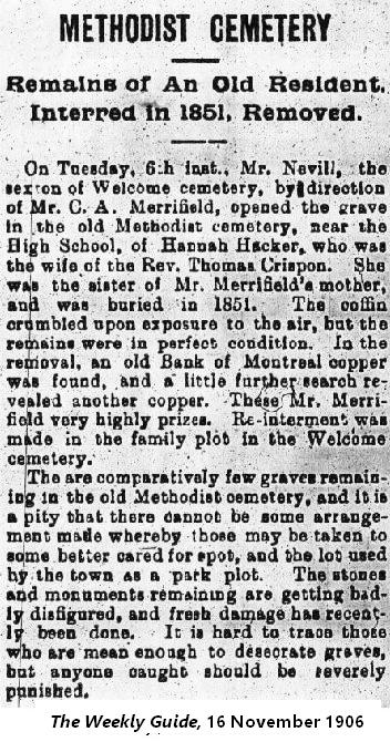 Newspaper clipping of a re-interment